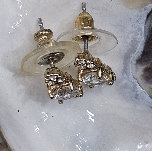 Goldtone CZ Post Earrings - Picture 2 of 8